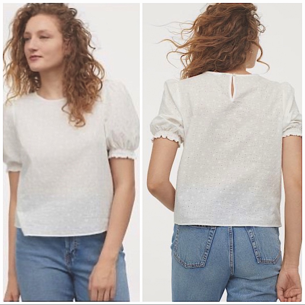 H&M | COTTON IVORY BOHO FLORAL EYELET BLOUSE